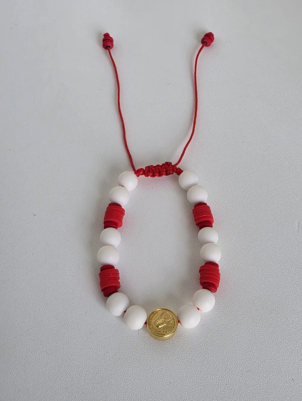 Handmade Virgen de Guadalupe Adjustable Bracelet Red White Catholic Beaded